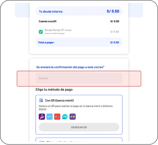 Paso 2 - Ingresa el correo al que se enviará la confirmación de pago.