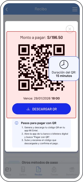 Paso 3 - Revisa el monto a pagar y selecciona “Descargar QR” para guardarlo en tu galería.