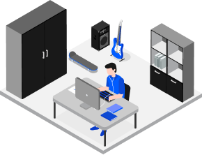 ilustración adulto realizando teletrabajo