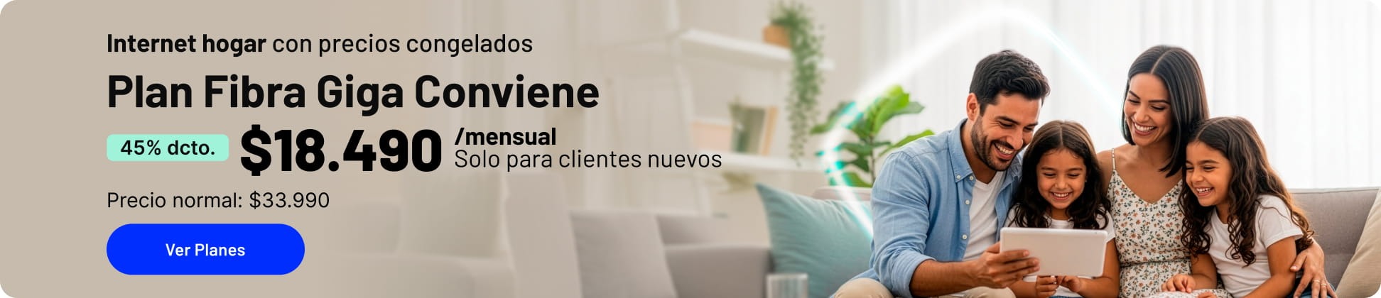 Internet hogar con precios congelados Fibra Giga Conviene