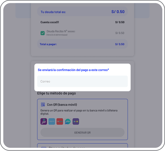 Paso 2 - Ingresa el correo al que se enviará la confirmación de pago.